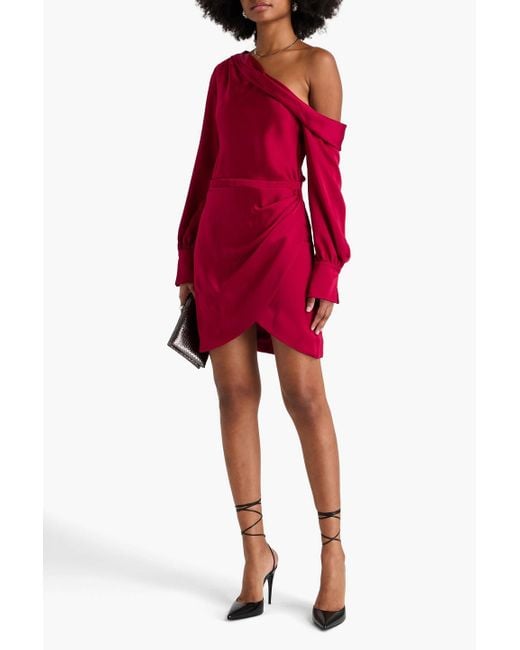 Jonathan Simkhai Red Cameron One-Shoulder Satin-Crepe Mini Dress