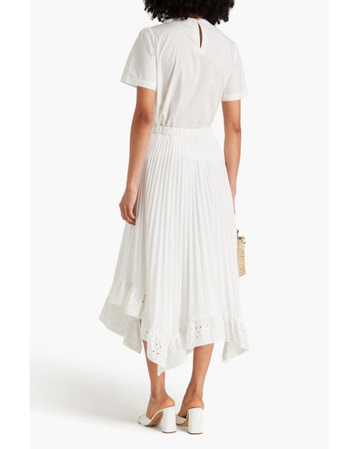 Claudie Pierlot White Broderie Anglaise-paneled Mousseline Midi Skirt