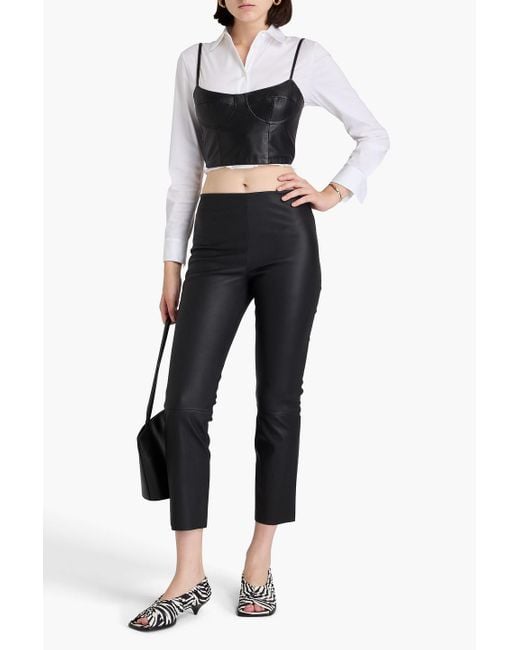 By Malene Birger Black Florentina Cropped Stretch-leather Slim-leg Pants