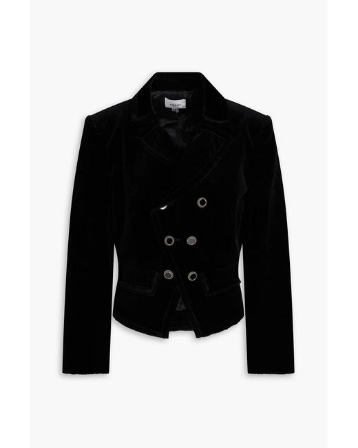 FRAME Black Double-Breasted Cotton-Blend Velvet Blazer
