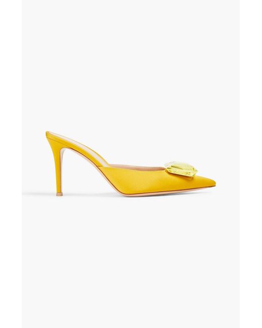 Gianvito Rossi Yellow 85 Crystal-Embellished Satin Mules