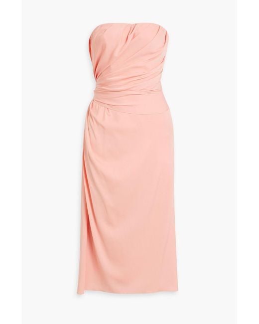 Dolce & Gabbana Pink Strapless Draped Stretch-silk Midi Dress