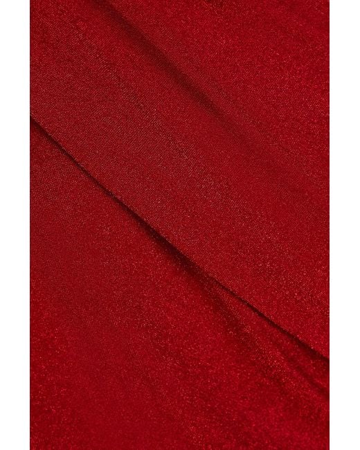 Diane von Furstenberg Red Agustin One-shoulder Ruched Metallic Jersey Midi Dress
