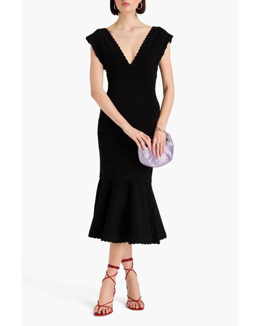 Victoria Beckham Black Fluted Pointelle-knit Midi Dress