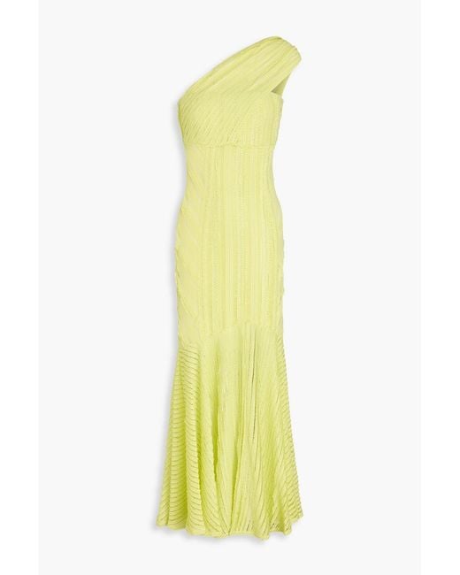 Charo Ruiz Yellow One-Shoulder Fluted Stretch-Lace Maxi Dress