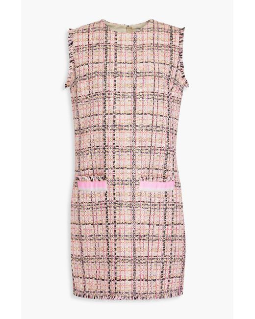 MSGM Pink Frayed Cotton-blend Tweed Mini Dress
