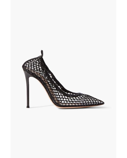 Gianvito Rossi Black 105 Leather-trimmed Fishnet Pumps