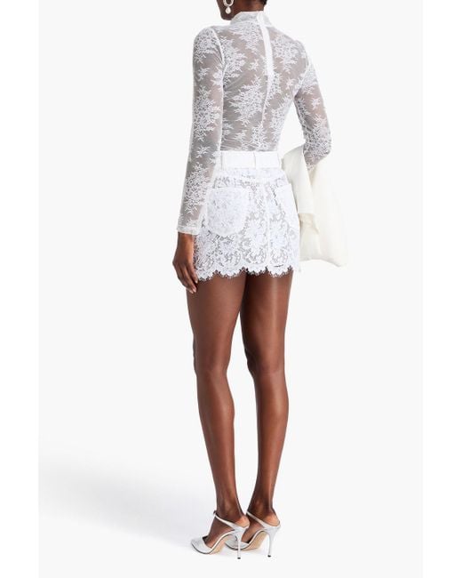 Alessandra Rich White Belted Cotton-blend Corded Lace Mini Skirt
