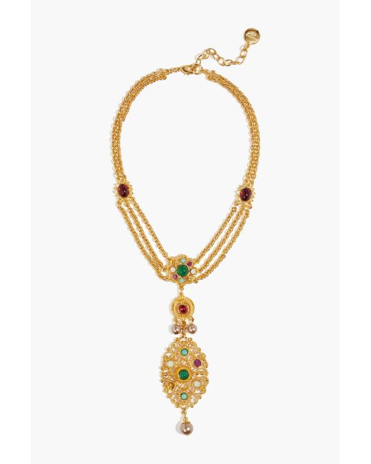 Ben-Amun Metallic 24-karat Gold-plated Crystal, Faux Pearl And Stone Necklace