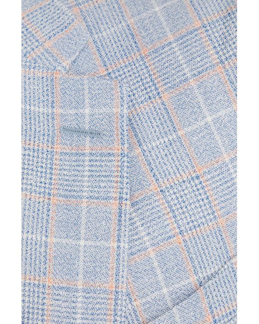 Canali Blue Checked Wool, Linen And Cotton-blend Blazer for men