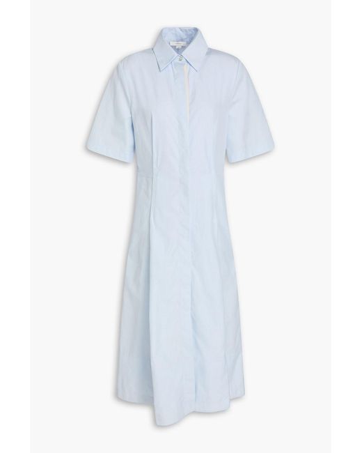 Vince Blue Pleated Cotton-poplin Midi Shirt Dress