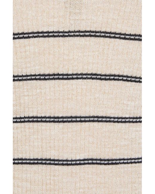Brunello Cucinelli Natural Metallic Striped Ribbed-Knit Tank