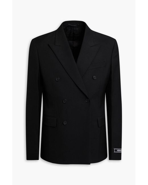 Versace Black Double-Breasted Wool-Twill Blazer for men