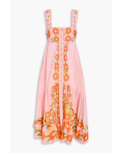 Farm Rio Pink Floral-Print Cotton-Gauze Midi Dress