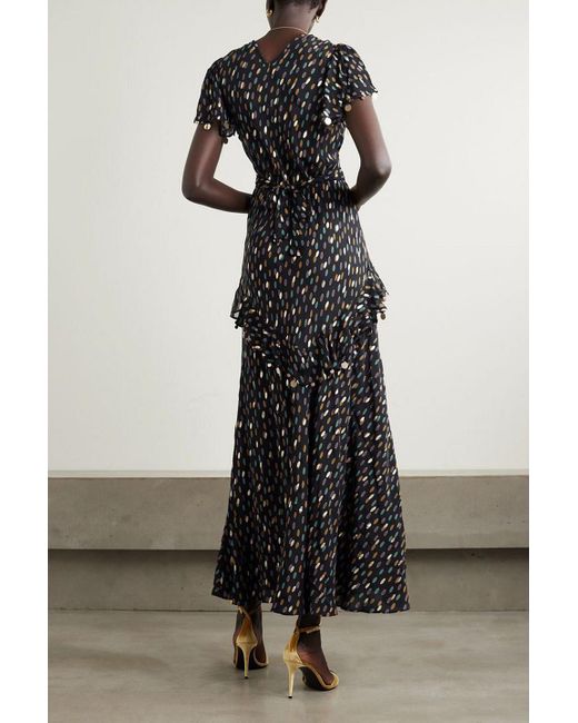 Rixo Black Jane Belted Printed Silk-chiffon Maxi Dress