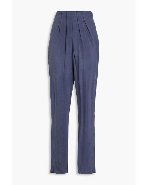 Emporio Armani Blue Pintucked Washed Twill Tapered Pants