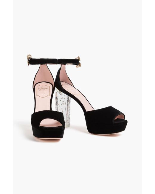 Roger Vivier Black Crystal-embellished Velvet Platform Sandals