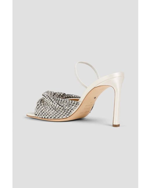 Sergio Rossi White Crystal-Embellished Twisted Satin Mules