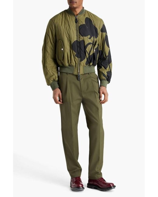 McQueen Green Printed Quilted Shell Bomber Jacket for men