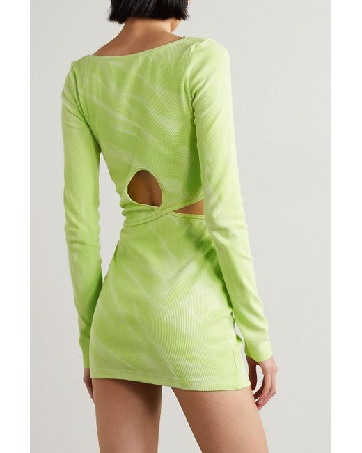 Dion Lee Green Interlink Cutout Tie-dyed Stretch-cotton Mini Dress