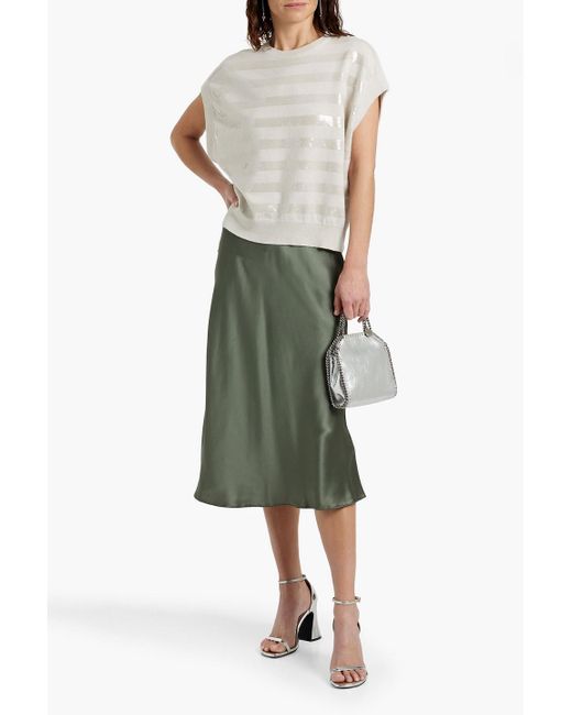 Brunello Cucinelli White Sequin-Embellished Cashmere Top
