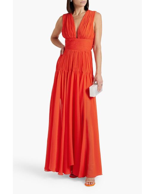 Maria Lucia Hohan Red Mimi Pintucked Georgette Gown
