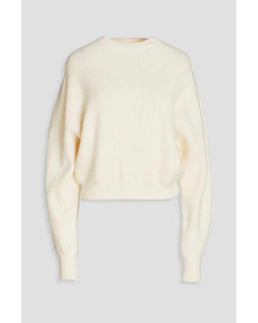 Maje White Ribbed-knit Sweater