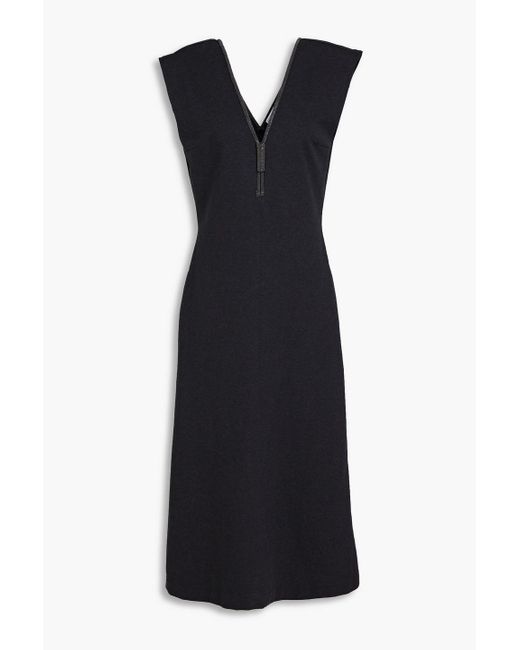Brunello Cucinelli Black Midikleid aus jersey aus einer baumwollmischung mit zierperlen