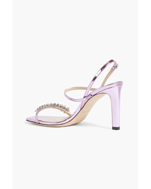 Jimmy Choo Purple Meira 85 Crystal-embellished Mirrored-leather Sandals