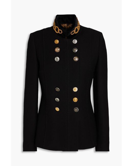 Dolce & Gabbana Black Double-breasted Embellished Wool-blend Crepe Jacket