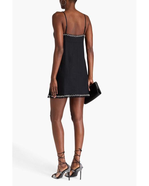 Jonathan Simkhai Black Azzura Embellished Linen-blend Mini Dress
