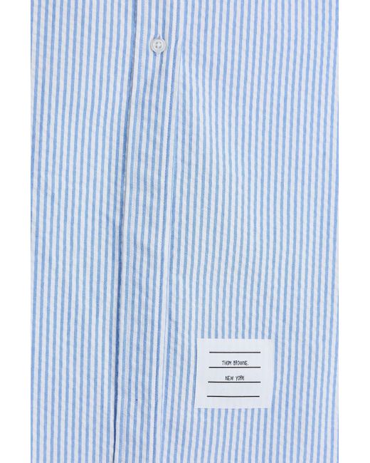 Thom Browne Blue Hemdkleid aus baumwoll-seersucker mit streifen in maxilänge