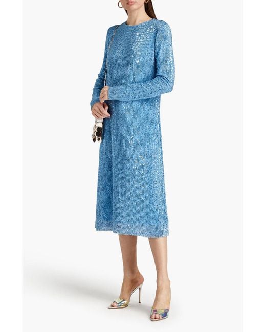 Stine Goya Blue Celsia Sequin-embellished Metallic Knitted Midi Dress