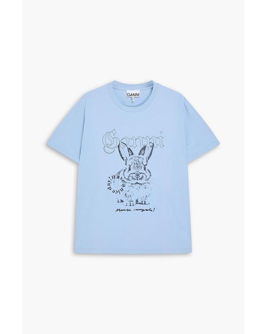 Ganni Blue Printed Cotton-Jersey T-Shirt