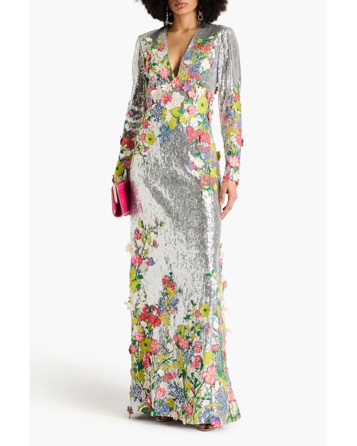 Elie Saab White Open-back Floral-appliquéd Tulle Gown