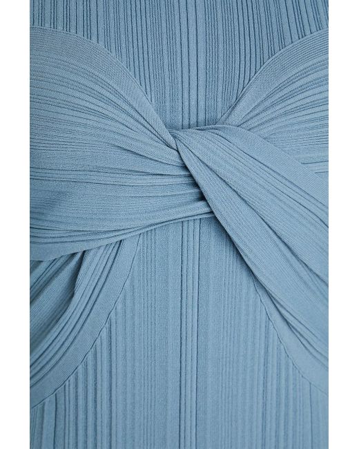 Hervé Léger Blue Twisted Ribbed-knit Midi Dress