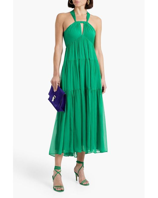 Joie Green Marcy Tiered Silk-georgette Midi Dress