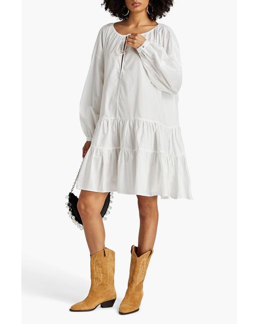 Marques'Almeida White Gathered Cotton-poplin Mini Dress