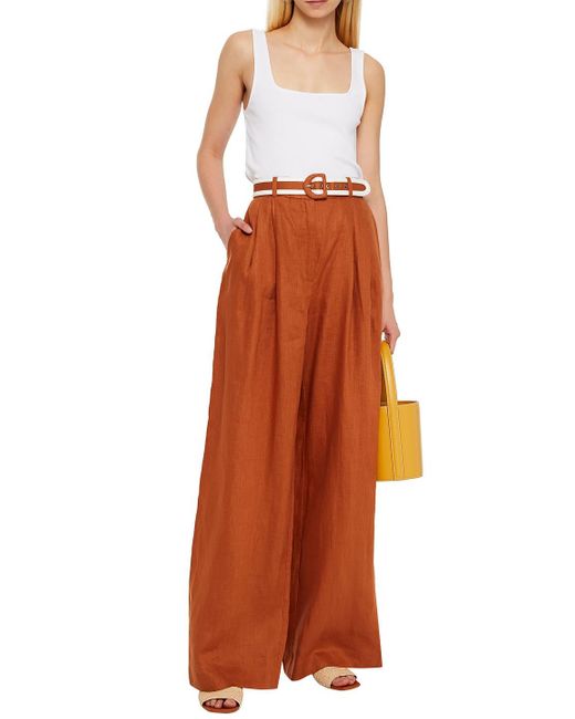 Zimmermann Orange Super eight hose mit weitem bein aus leinen mit falten