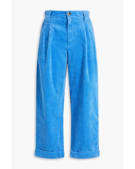 Ganni Blue Cotton-Blend Corduroy Wide-Leg Pants