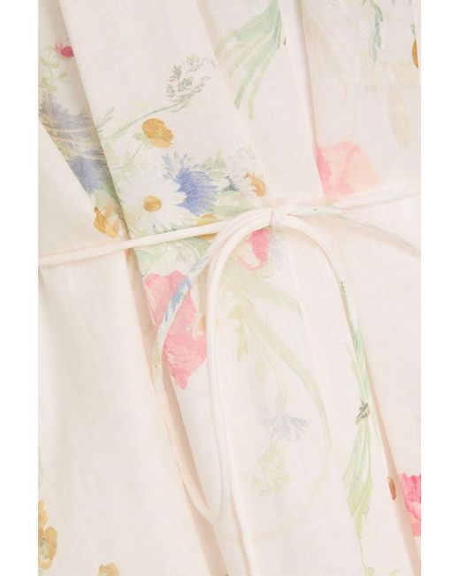 Zimmermann Natural Lace-Trimmed Floral-Print Linen Mini Dress