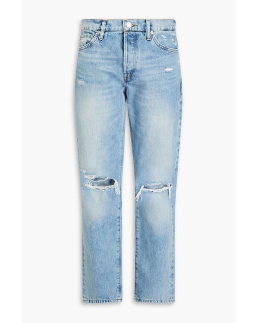 FRAME Blue Le Slouch Distressed Low-rise Straight-leg Jeans