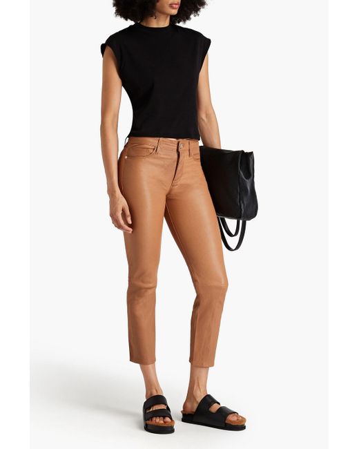 FRAME Brown Le High Straight Cropped Straight-leg Leather Pants