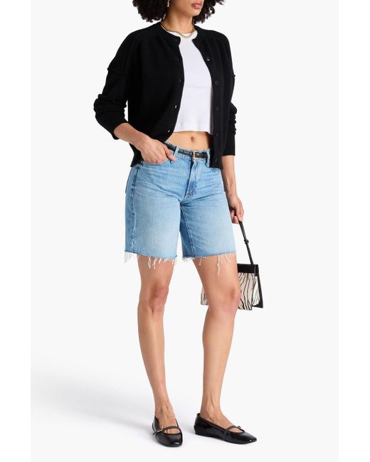 Mother Blue Jeansshorts mit fransen