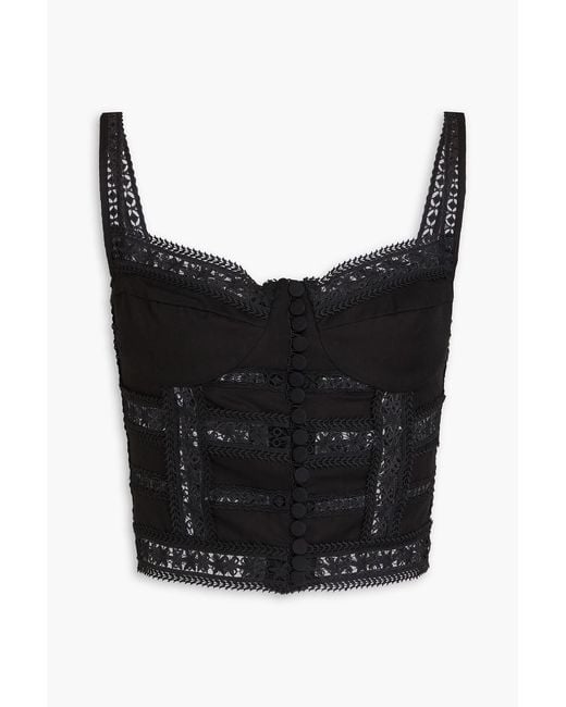 Charo Ruiz Black Guipure Lace-trimmed Cotton-blend Poplin Bustier Top