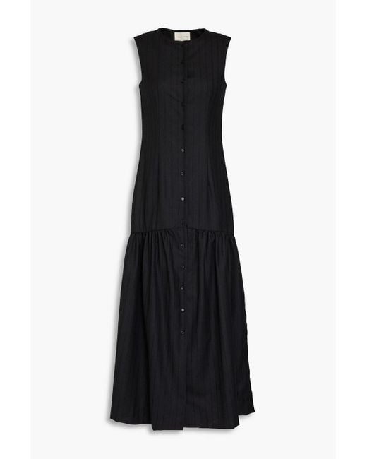 Loulou Studio Black Striped Wool-twill Maxi Dress