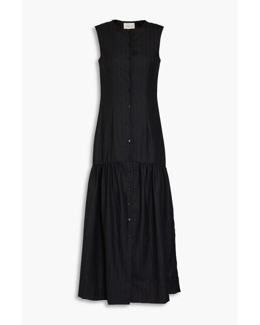 Loulou de Saison Black Striped Wool-twill Maxi Dress