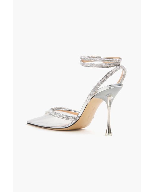 Mach & Mach White Crystal-embellished Leather And Pvc Pumps