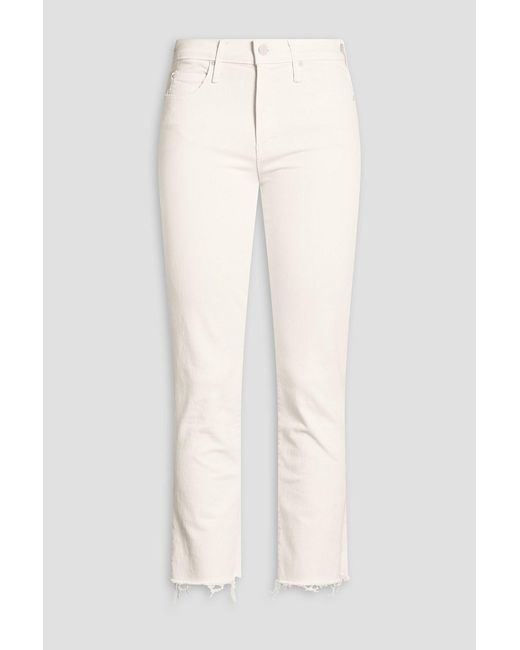 Mother White The Rascal Cropped Frayed High-Rise Straight-Leg Jeans
