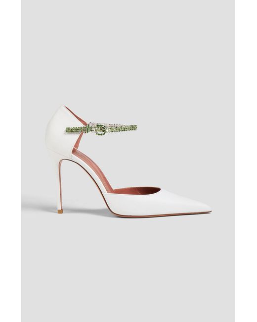 AMINA MUADDI White Ursina Crystal-embellished Leather Pumps